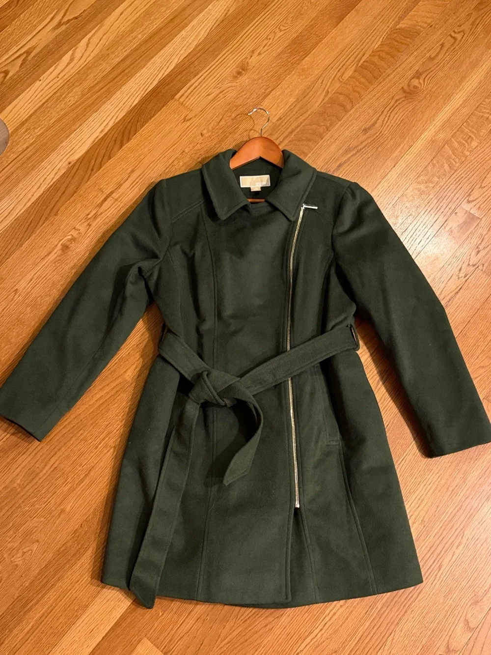Michael Kors Dark Green Wool Blend Belted Coat